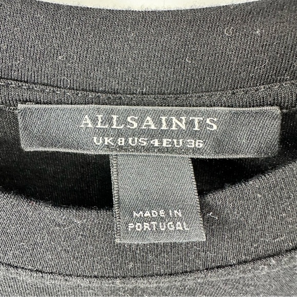 AllSaints Natalie Slim Fit Gathered Midi Dress Size 4 Black Short Sleeve Stretch - Picture 5 of 11